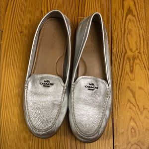 Coach size 10 silver leather loafers